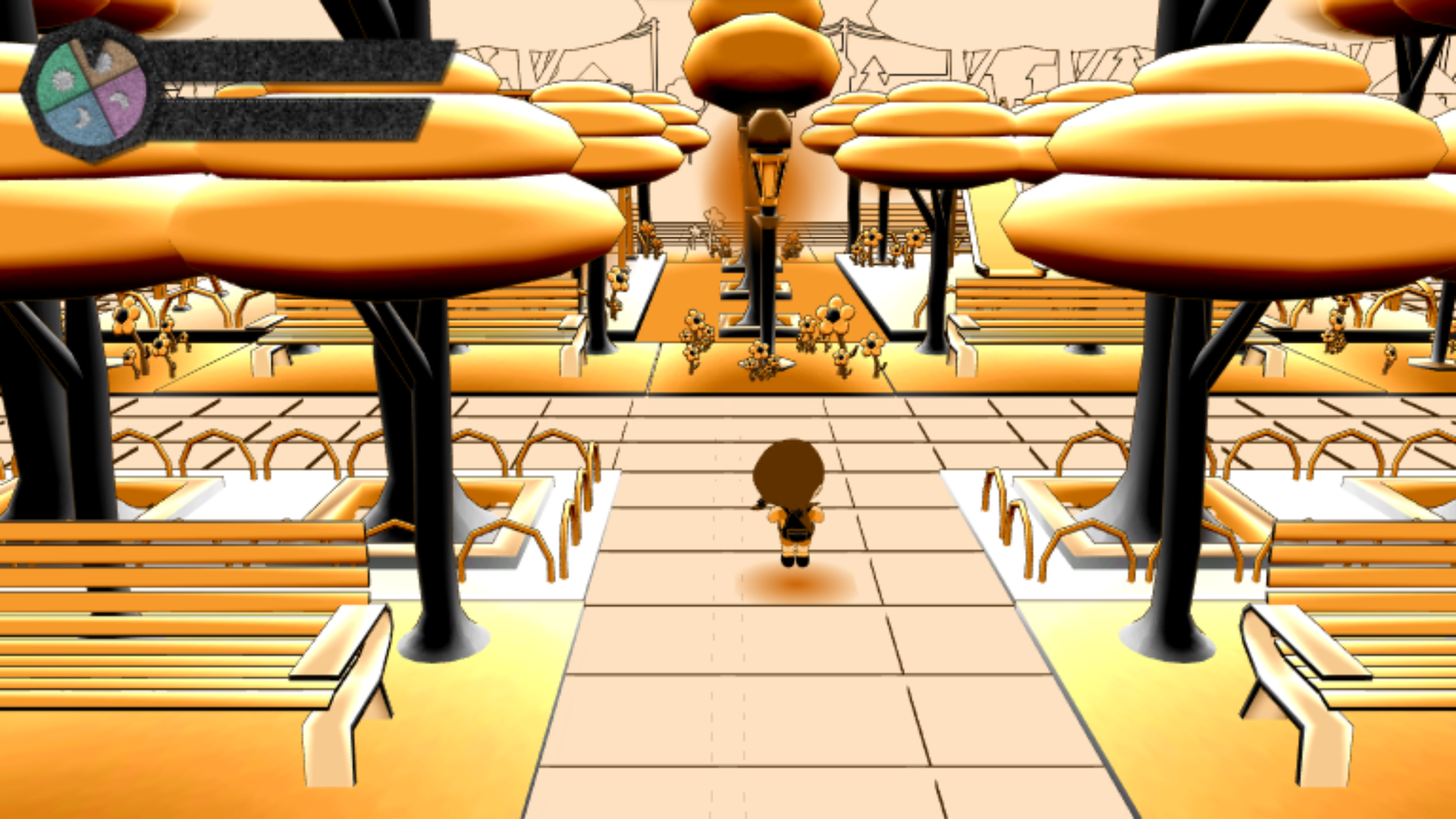 Jikan to Kukan game environment in its original warm-toned visual state